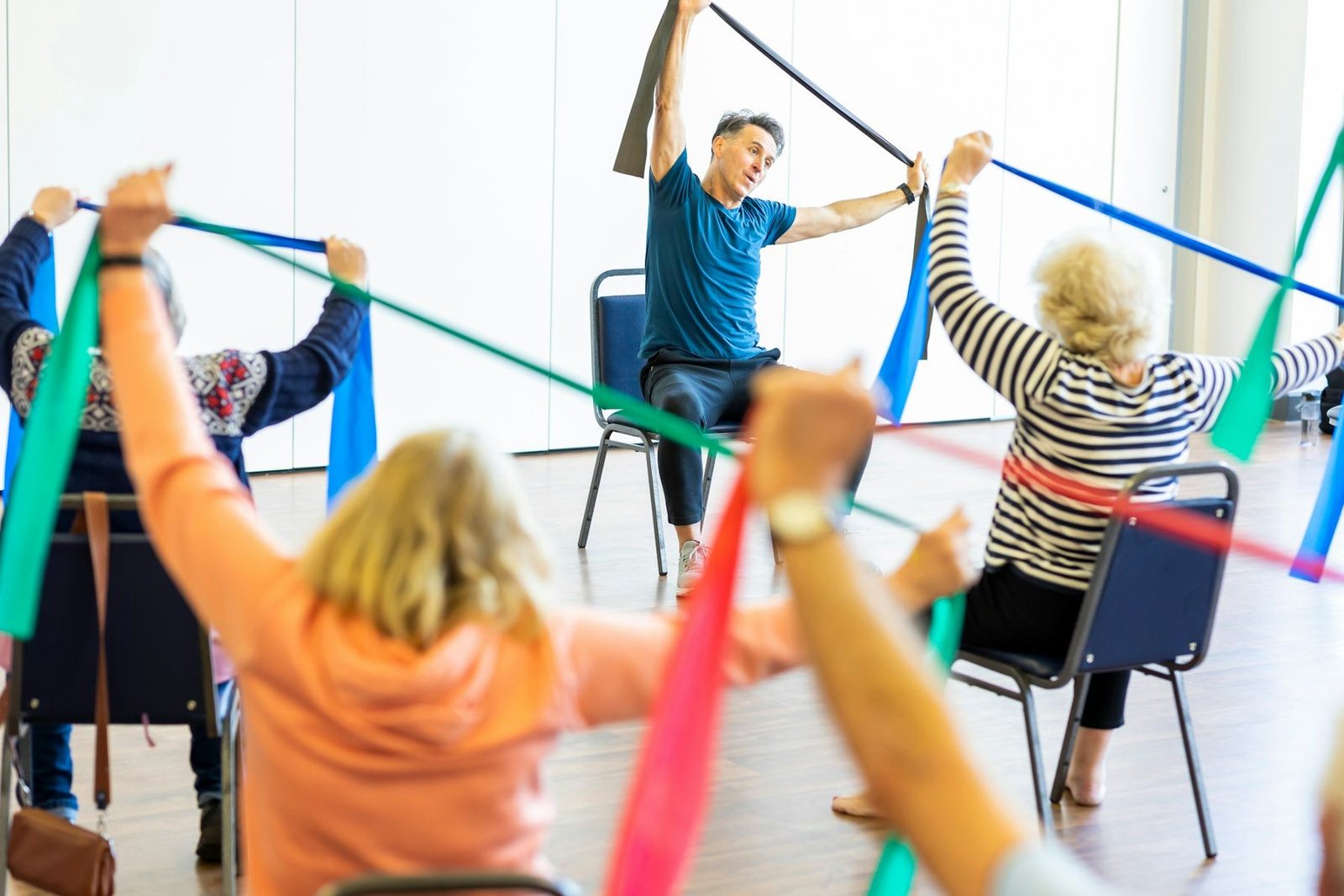 Older adults in a group fitness class
